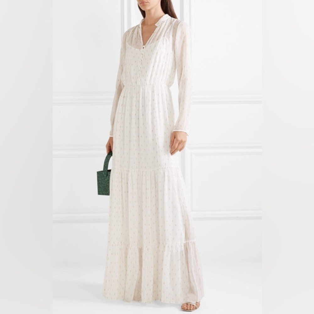 NWT💕 SALONI Alexia Tiered Metallic Crinkled Maxi Dress SZ 4